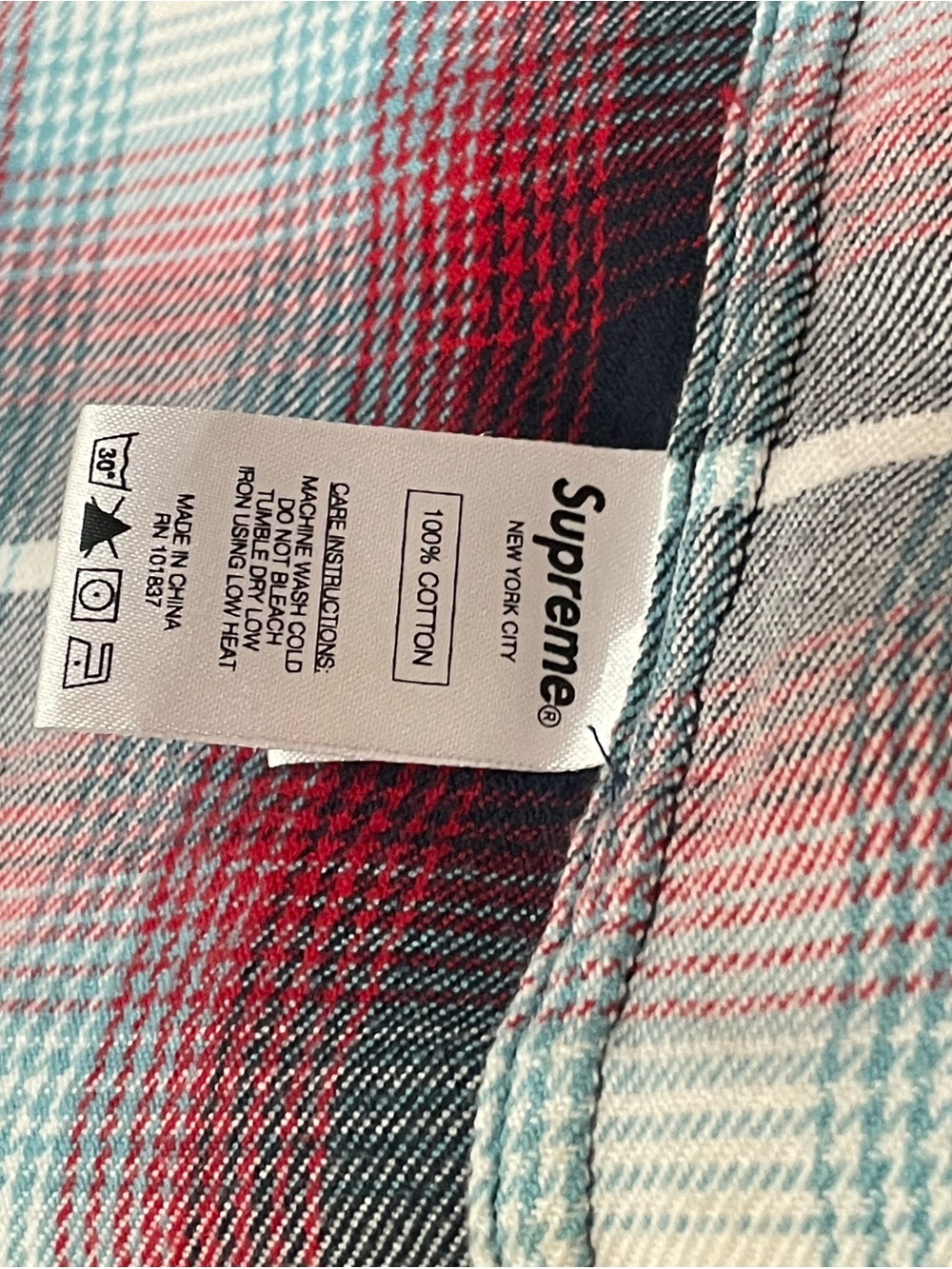 Supreme Red Navy White Plaid Short-Sleeve Button-Down Shirt WORN ONCE - Picture 4 of 4